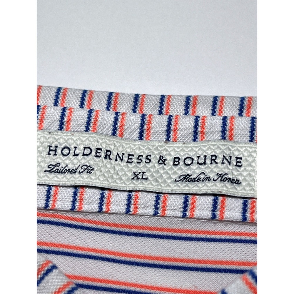 Holderness & Bourne The Saxton Polo Shirt XL Tailored Fit White Amaretto Cobalt
